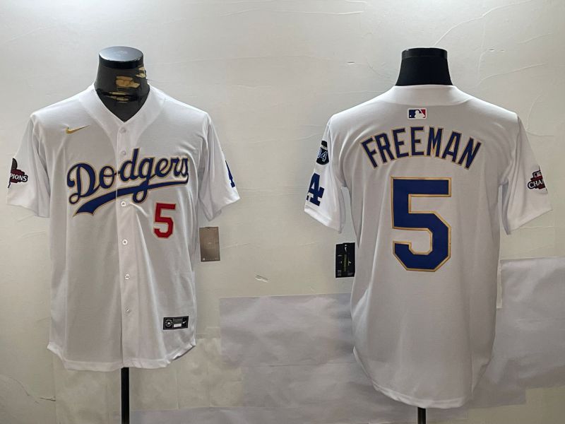 Men Los Angeles Dodgers #5 Freeman White Gold Game 2024 Nike MLB Jersey style 1203->women mlb jersey->Women Jersey